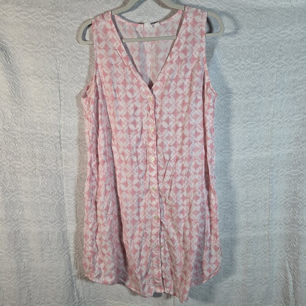 GAP Women’s XL Pink Tie Dye Sleeveless Dress V Neck Button Front Rayon Midi